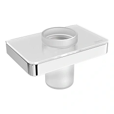 Стакан для ванной Lemark Glass line хром/белое стекло