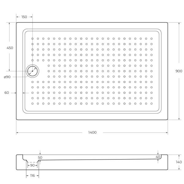 Душевой поддон Cezares Tray 140х90 см акриловый TRAY-A-AH-140/90-15-W (детальная фотография), низкие до 15 см