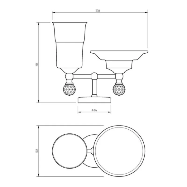 Стакан и мыльница для ванной Migliore Amerida золото 16609 (детальная фотография), классические, ретро, с кристаллами swarovski