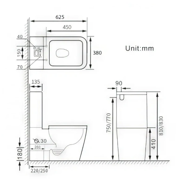 Унитаз компакт SantiLine с встроенным смесителем SL-5017SM-BD (детальная фотография), напольные