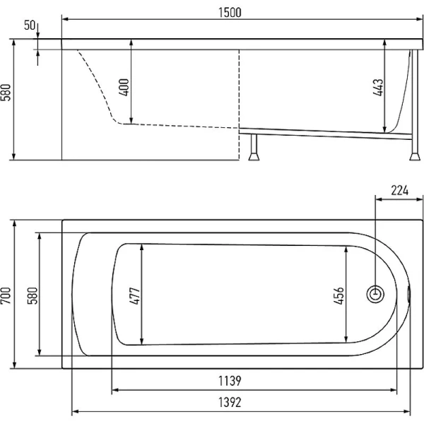 Ванна акриловая Timo Mika 150x70 см белая MIKA1570 (детальная фотография), акриловые