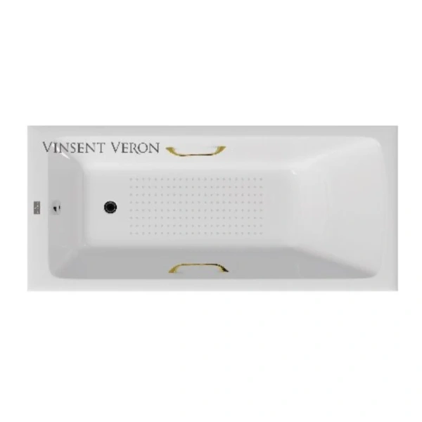 Чугунная ванна Vinsent Veron Kingston VKN1808050H/VH0012GD-AS, 180 x 80 см, с антискользящим покрытием, ручки золото, цвет белый (детальная фотография)