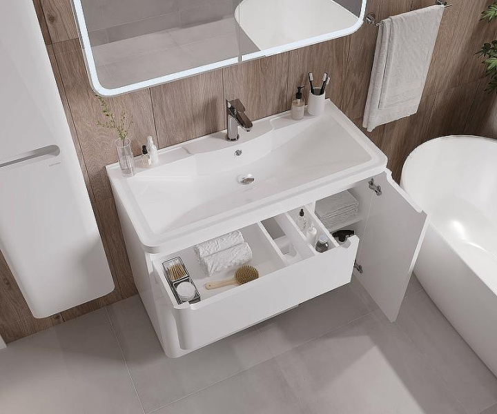 Тумба под раковину напольная Grossman Адель 99,4 см белая 1010002 (детальная фотография), моноблок