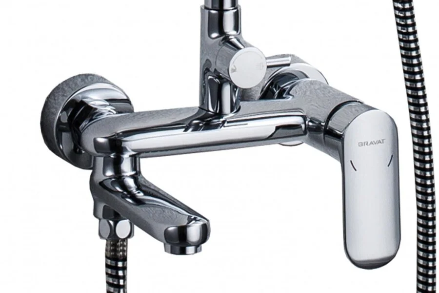 Душевая колонна со смесителем для ванны Bravat Opal C F6125183CP-A1-RUS (детальная фотография), рычажные