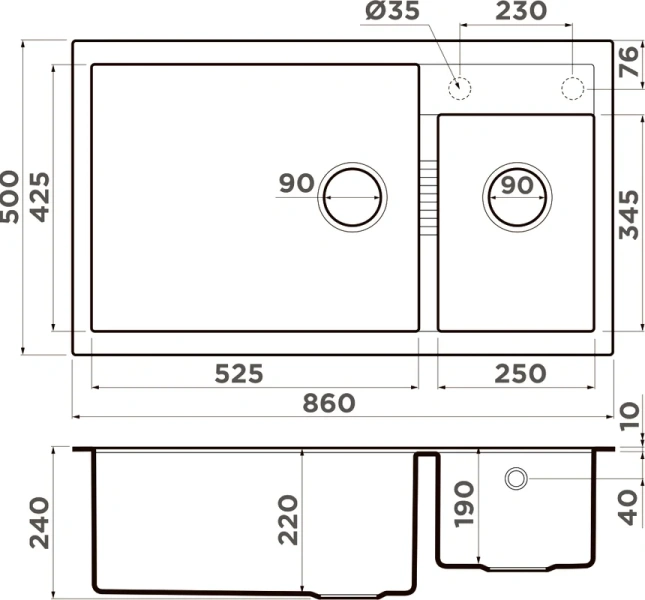 Мойка для кухни Omoikiri Tedori 86-2-LB-GR 86 см leningrad grey 4993573 (детальная фотография), врезные