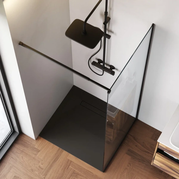 Душевая перегородка Am.Pm Func 80 см профиль черный W84WI-80-F1-BTE (детальная фотография), прозрачные