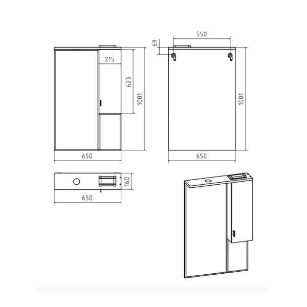 Зеркальный шкаф с подсветкой Misty Дива П-Див04065-013 65 см ЛДСП (детальная фотография), современные, hi-tech