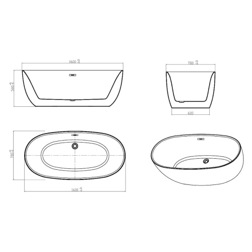 Ванна акриловая Vincea 160x80 см белая VBT-206 (детальная фотография), современныe, hi-tech