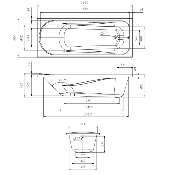 Акриловая ванна AM.PM Sense W76A-160-070W-A, 160 х 70 см, цвет белый (детальная фотография), акриловые