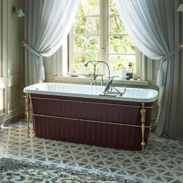 Ванна из искусственного камня Migliore Olivia Console 174х80 см красная, консоль бронза 24267 (детальная фотография), прямоугольные