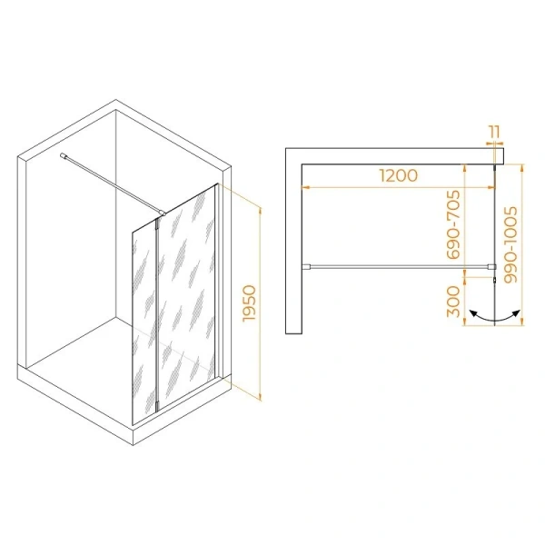 Душевая перегородка RGW Walk In WA-051Gb 100 см профиль золото 351005173-16 (детальная фотография), современные, hi-tech