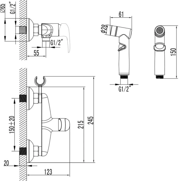 Гигиенический душ со смесителем Lemark Pramen черный LM3318BL (детальная фотография), для туалета