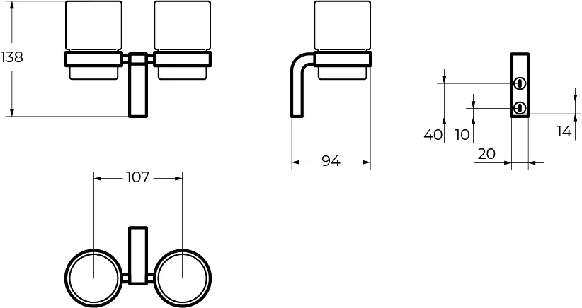 Стакан для ванной Cezares Ultima настенный, двойной CZR-F-8930A (детальная фотография), современные, hi-tech