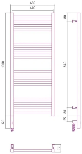 Полотенцесушитель электрический Сунержа Модус 3.0 40x100 см левый без покрытия 00-5700-1040 (детальная фотография), современные, hi-tech