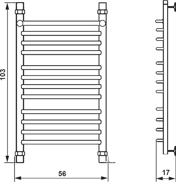 Полотенцесушитель водяной Ника Quadro 100x50 см хром Л 90 г2 100/50 (детальная фотография), современные, hi-tech