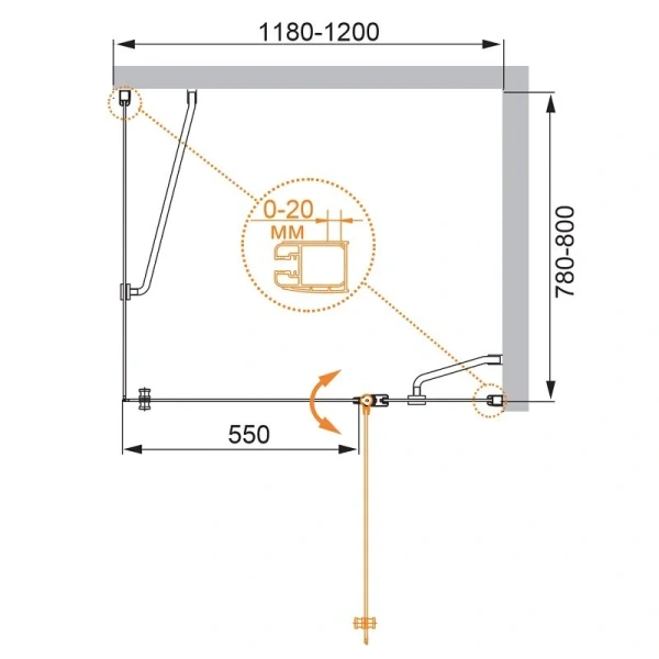 Душевой уголок Cezares Elena 120x80 см правый стекло рифленое ELENA-W-AH-1-120/80-P-Cr-R (детальная фотография), хром