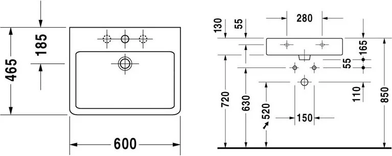 Раковина Duravit Vero 60 см подвесная 0454600000 (детальная фотография), 60 см