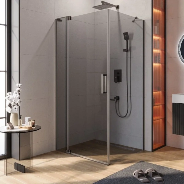 Душевой уголок Cezares Slider 100х90 см стекло серое профиль оружейная сталь SLIDER-AH-1-90-90/100-GRIGIO-GM (детальная фотография)