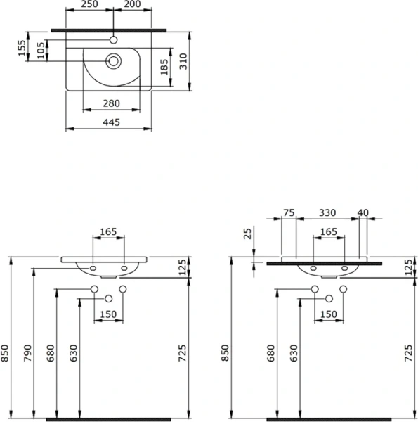 Раковина BERGES Small 45 см белая 182008 (детальная фотография), прямоугольной формы