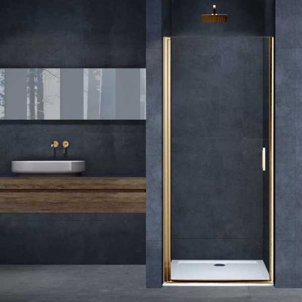 Душевая дверь в нишу Vincea Alpha 60 см профиль брашированное золото стекло прозрачное VDP-3AL600CLG (детальная фотография)