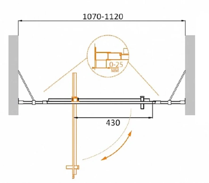 Душевая дверь стекло прозрачное Cezares MOLVENO-BA-12-70+40-C-Cr-IV (детальная фотография), современные, hi-tech