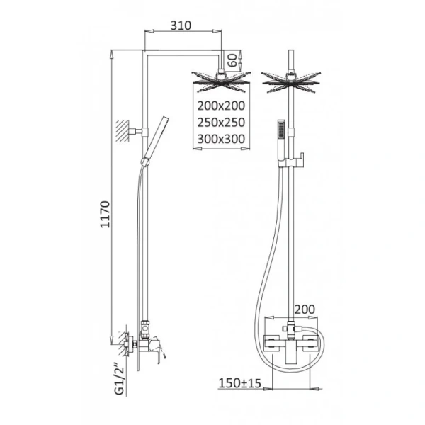 Душевая стойка Cezares Porta Sunrise PORTA-CD-SR (детальная фотография), современные, hi-tech