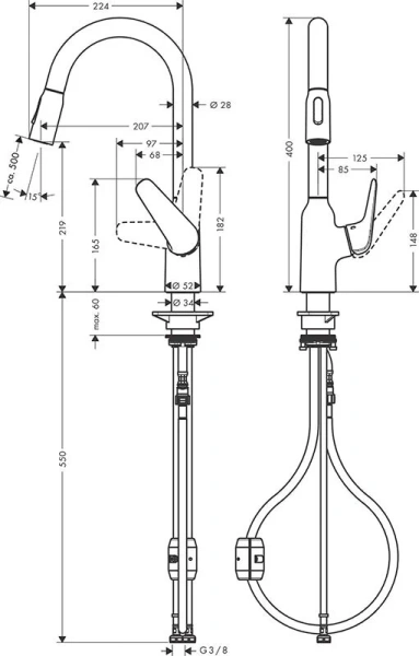 Смеситель для кухни Hansgrohe Focus M42 сталь 71800800 (детальная фотография), для кухни