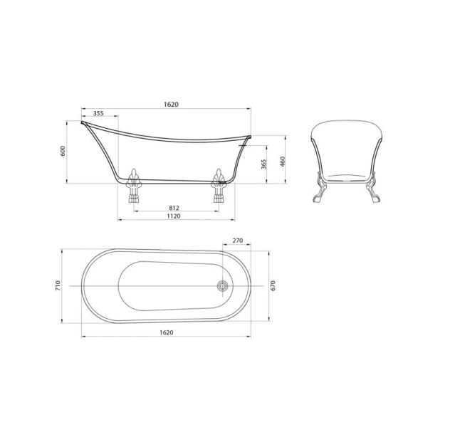 Ванна акриловая Grossman Retro 160x70 см белая GR-1002 (детальная фотография), акриловые
