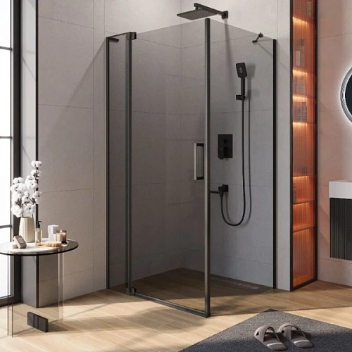 Душевой уголок Cezares Slider 100х90 см стекло серое профиль чёрный - фото 5
