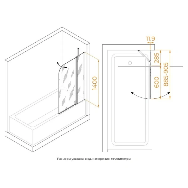 Шторка для ванны RGW Screens SC-011 90x140 см профиль хром 351101109-11 (детальная фотография), недорогие