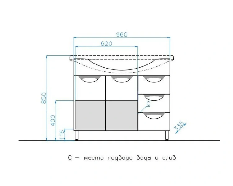 Тумба под раковину напольная Style Line Жасмин 96 см белая ЛС-00000585 (детальная фотография), в наличии