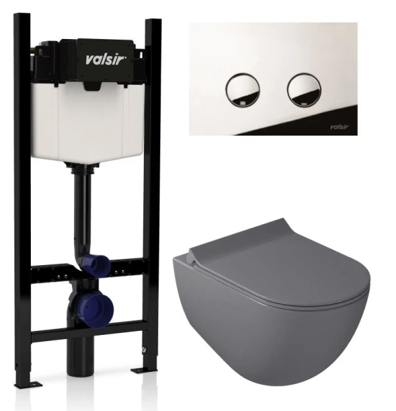 Унитаз с инсталляцией Valsir Dream клавиша хром KIT VSCR 7317GM Slim P4 (детальная фотография)