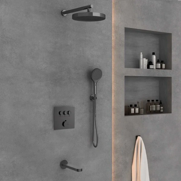 Душевой комплект Vincea Inspire вороненая сталь VSFW-431I2GM (детальная фотография), душевые комплекты, наборы