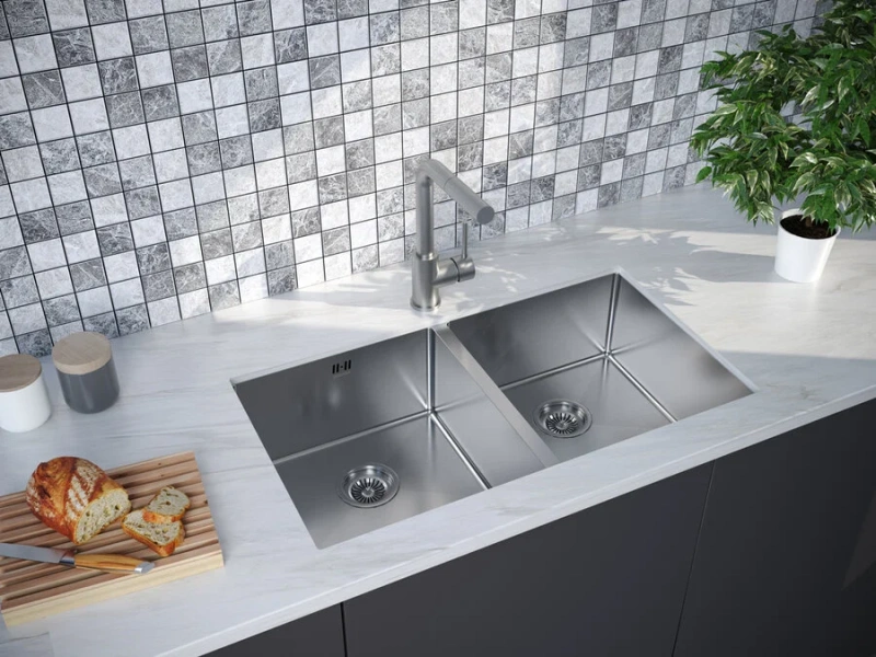 Мойка для кухни Paulmark Twin PM237844 78 см с двумя чашами (детальная фотография), прямоугольной формы