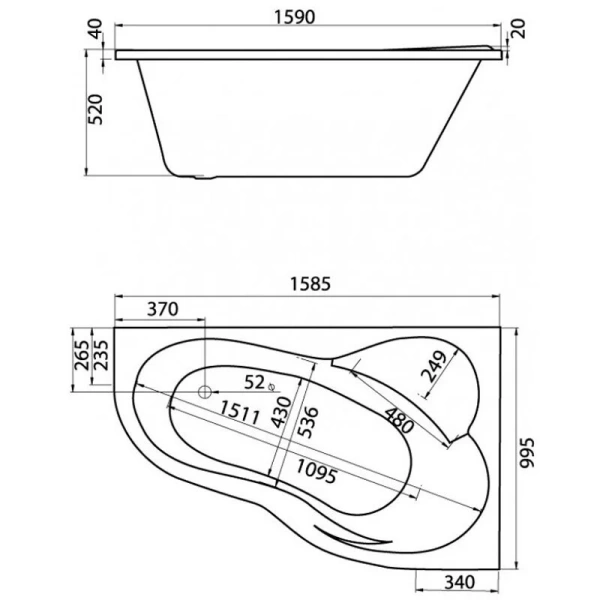 Ванна акриловая Santek Ибица 160х100 xL правосторонняя (детальная фотография), акриловые
