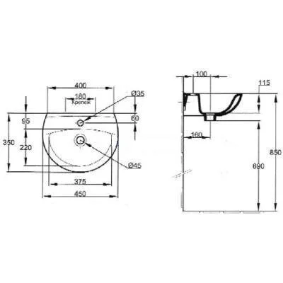 Раковина Jacob Delafon Patio 45 см белая E4152-00 (детальная фотография), современные, hi-tech