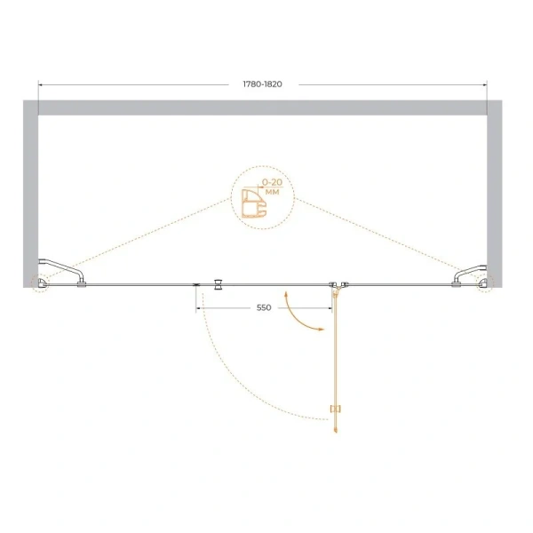 Душевая дверь в нишу Cezares Verona 180 см рифленое стекло, правая VERONA-W-B-13-60+60/60-P-Cr-R (детальная фотография), современные, hi-tech