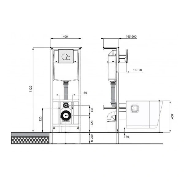 Унитаз с инсталляцией Santeri Альфа клавиша смыва белая 1.3816.4.S00.00B.2 (детальная фотография), в наличии