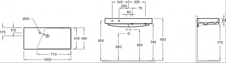 Раковина Jacob Delafon Rythmik 100 см белая EXN112-Z-00 (детальная фотография), современные, hi-tech