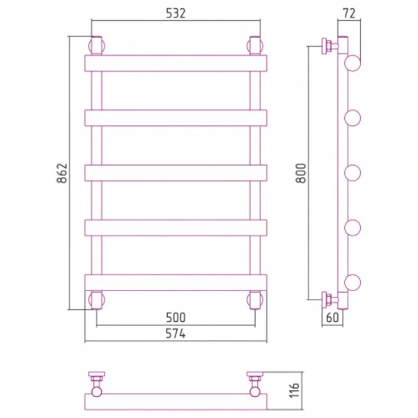 Полотенцесушитель водяной Сунержа Атлант 50х80 см черный матовый 31-0226-8050 (детальная фотография), современные, hi-tech