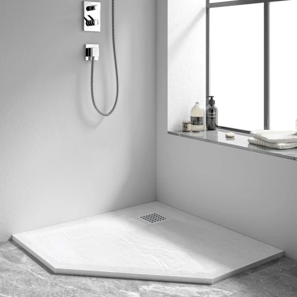 Душевой поддон Vincea 90x90 см из искусственного камня белый матовый VST-4SP9090W (детальная фотография), многоугольные