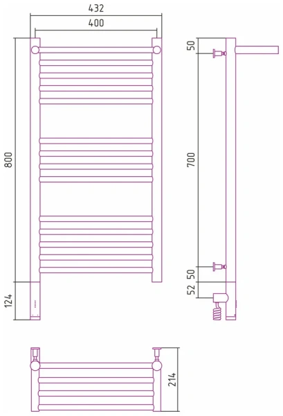 Полотенцесушитель электрический Сунержа Богема 3.0 40х80 см правый черный матовый 31-5807-8040 (детальная фотография), современные, hi-tech