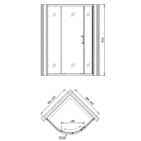 Душевой уголок Gemy Victoria 90x90 см профиль хром S30071A (детальная фотография), полукруглые, четверть круга