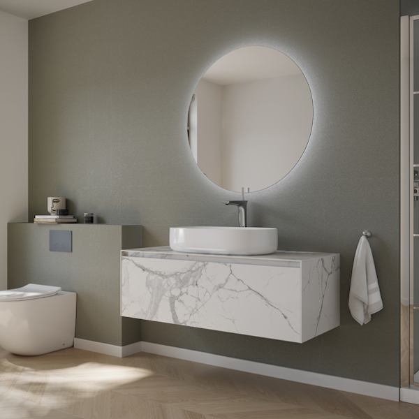 Тумба под раковину подвесная Sancos Stone 120 см statuario white ST120SV (детальная фотография), подвесная, пристенная