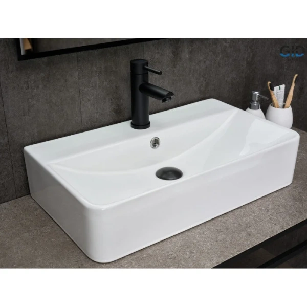Раковина GID Geometrico N1344 61 см белая 51226 (детальная фотография), в форме чаши, прямоугольной формы