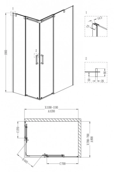 Душевой уголок Grossman Galaxy 120x80 см правый GR-3120R (детальная фотография), прямоугольные