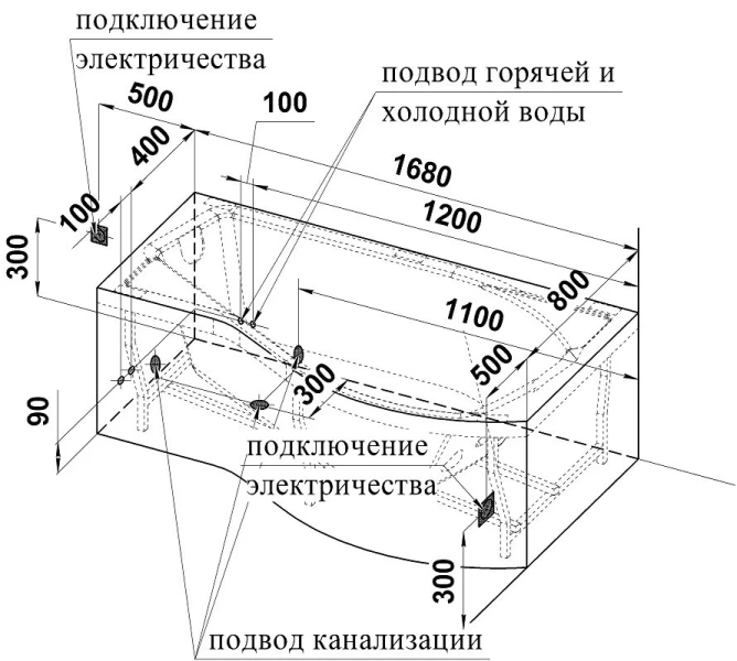Ванна гидромассажная акриловая Vannesa Massage Миранда L/R 168 x 95 см, система баланс хром 2-76-2-1-0-209 (детальная фотография), в наличии