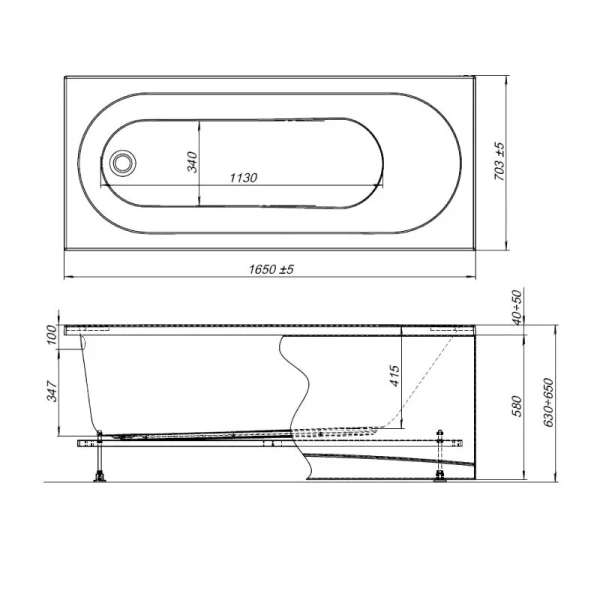 Акриловая ванна Aquanet Lotos 00330873, 165 x 70 см, с каркасом, цвет белый (детальная фотография), акриловые