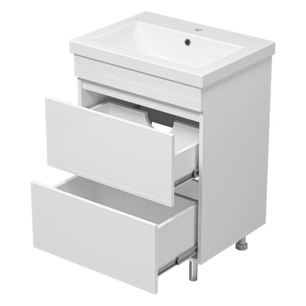 Тумба с раковиной напольная Misty Енисей 60 см с ящиками (детальная фотография), напольная, пристенная