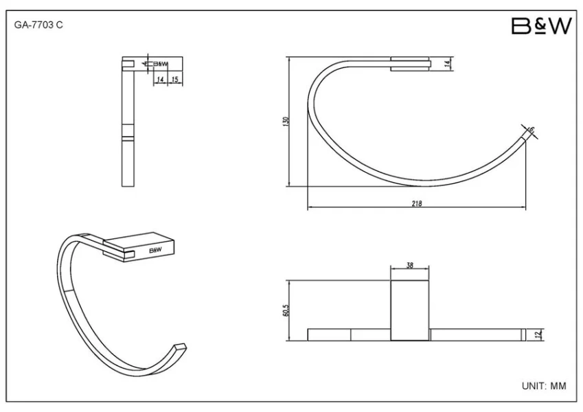 Набор аксессуаров для ванной Black&White Gravity хром 7710C (детальная фотография), настенные